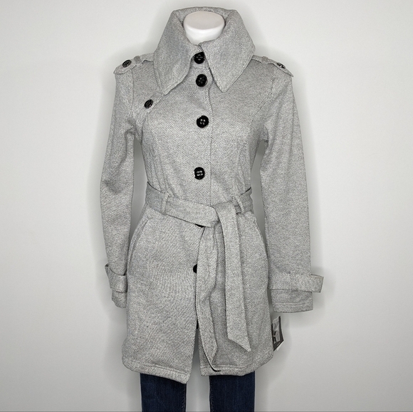 NWT IZ Byer black white high collar button up tie waist winter jacket S - Picture 1 of 11